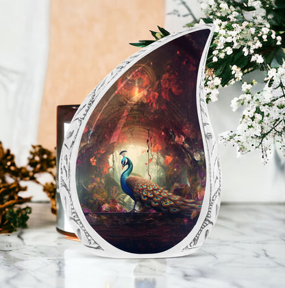 3 inch Peacock Memorial Urn, versatile modern urn.