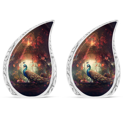3 inch Peacock Memorial Urn, versatile modern urn.