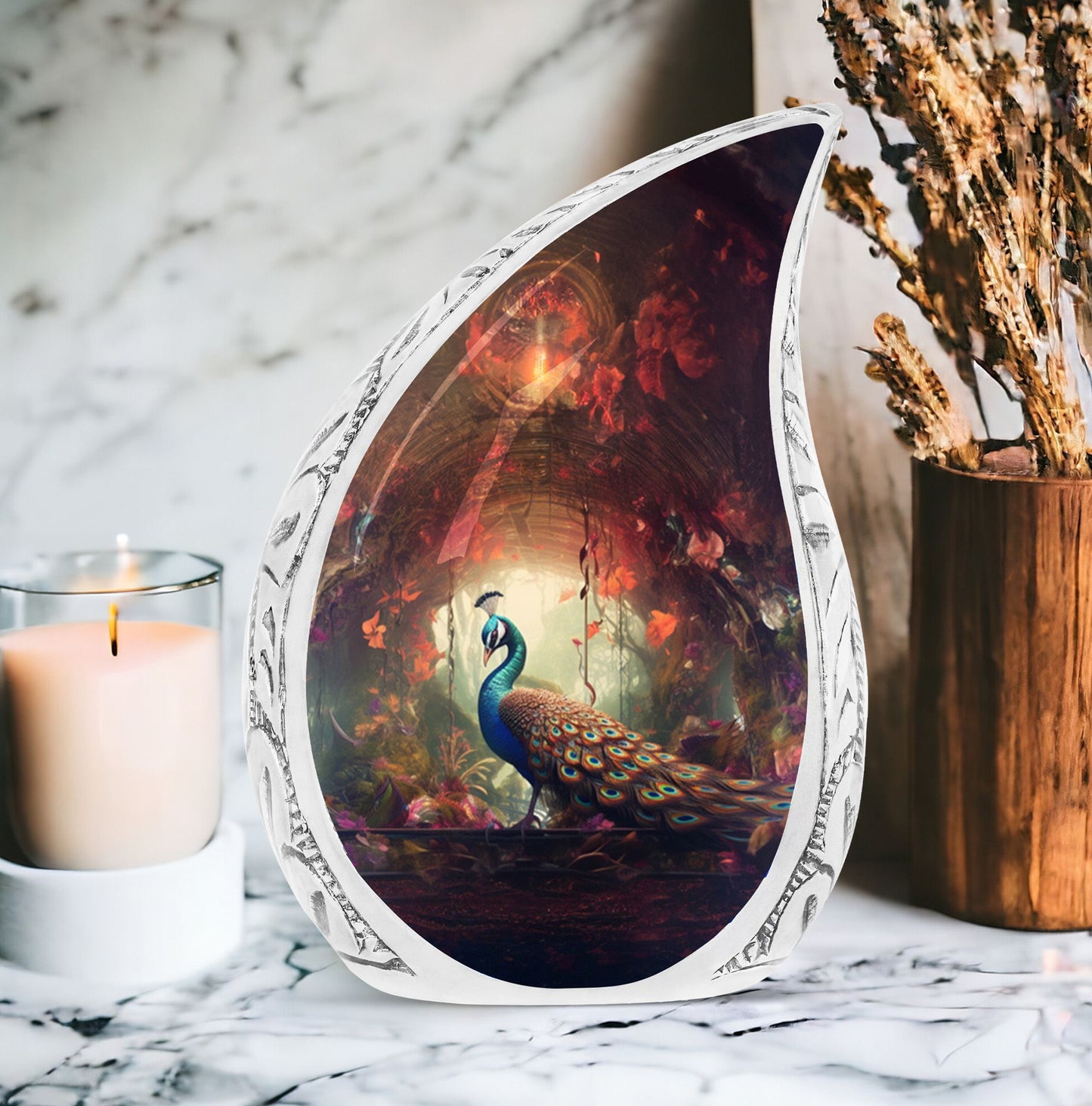 3 inch Peacock Memorial Urn, versatile modern urn.