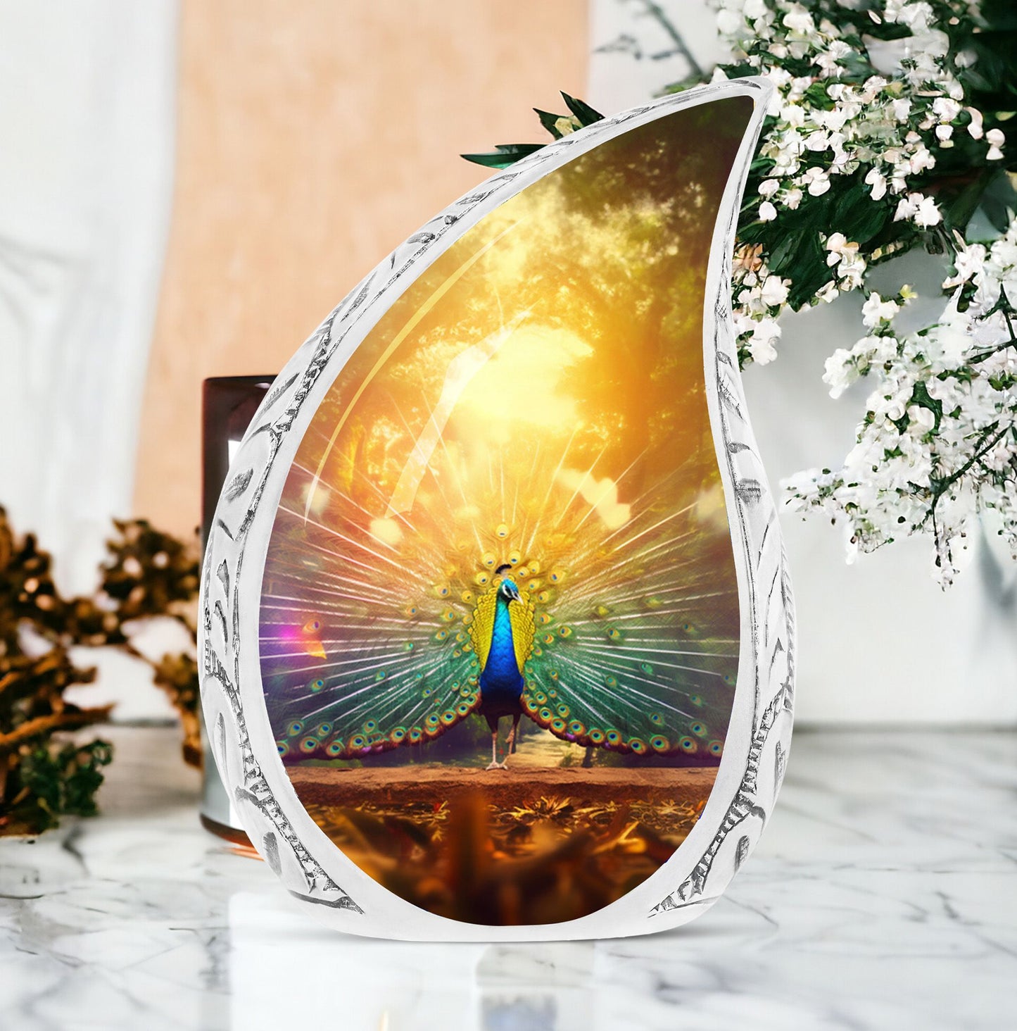 Classic Peacock Urn for Human Cremation Ashes.