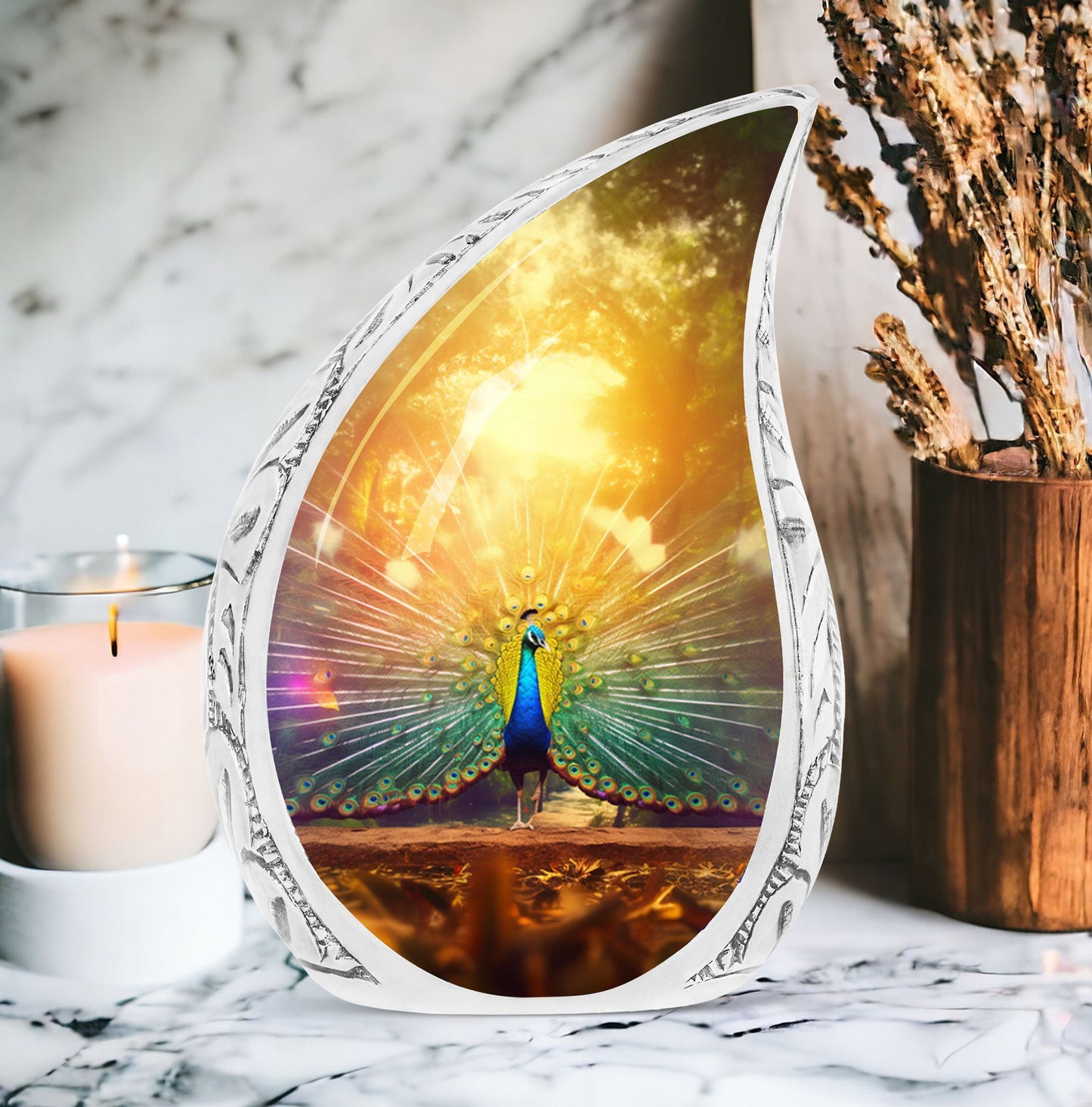 Classic Peacock Urn for Human Cremation Ashes.