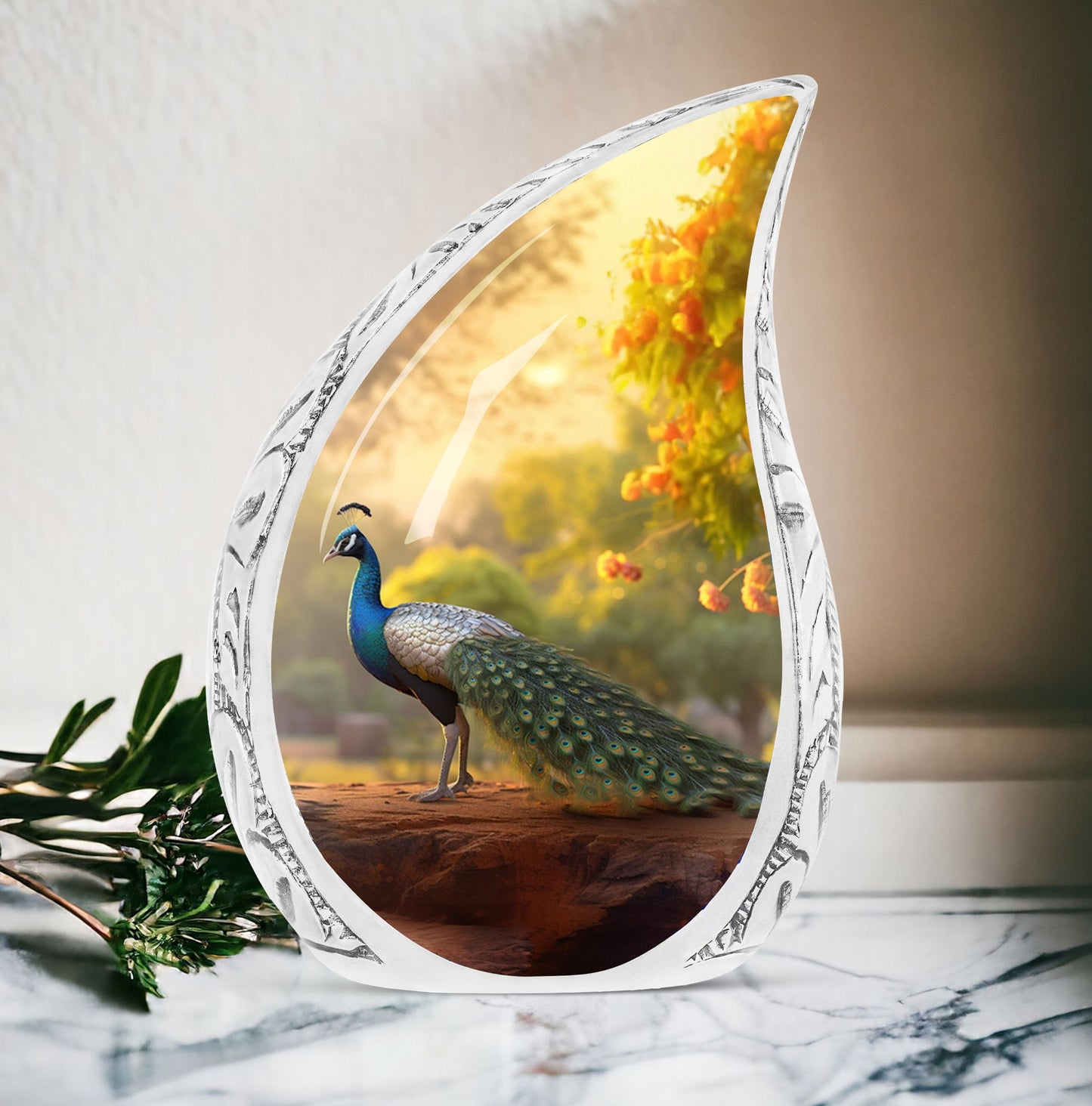 Classic 3-inch peacock urn in aluminum, a valued memorial gift and cremation urn