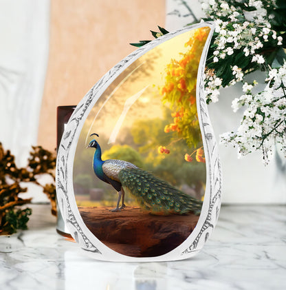 Classic 3-inch peacock urn in aluminum, a valued memorial gift and cremation urn