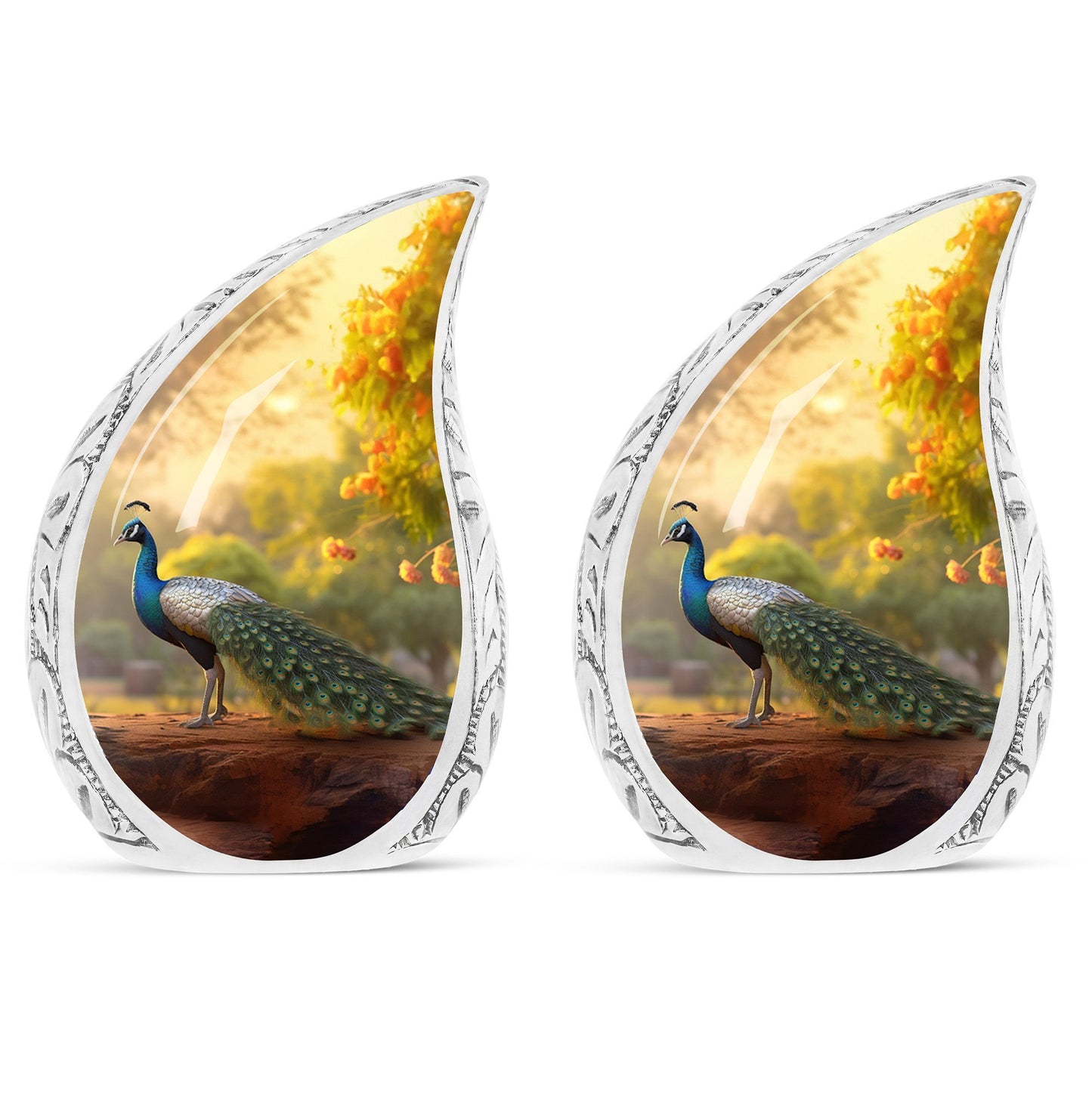 Classic 3-inch peacock urn in aluminum, a valued memorial gift and cremation urn