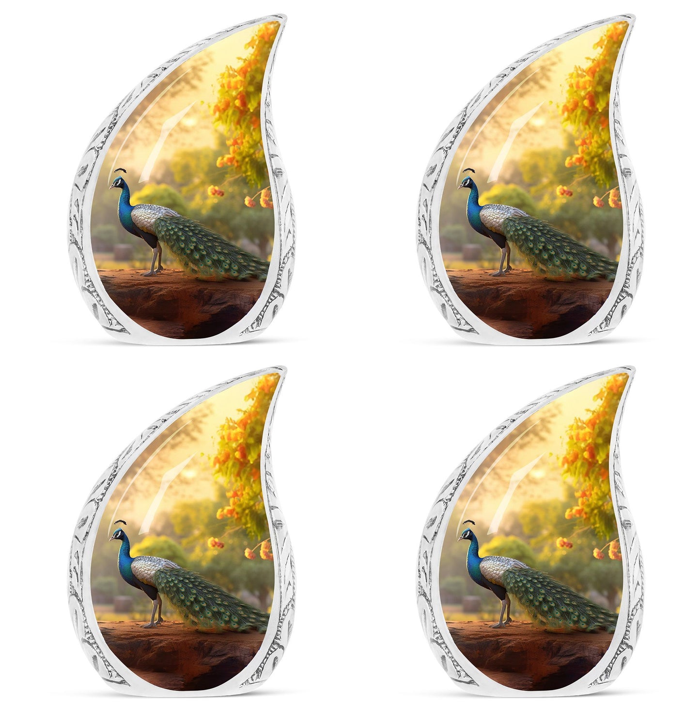 Classic 3-inch peacock urn in aluminum, a valued memorial gift and cremation urn
