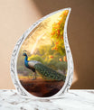 Classic 3-inch peacock urn in aluminum, a valued memorial gift and cremation urn
