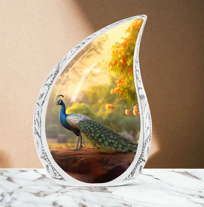 Classic 3-inch peacock urn in aluminum, a valued memorial gift and cremation urn