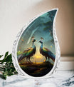 Classic peacock memorial urn for human ashes.