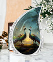 Classic peacock memorial urn for human ashes.