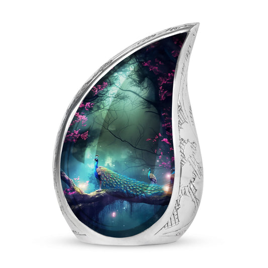 Classic Peacock Urn made of aluminium for cremation