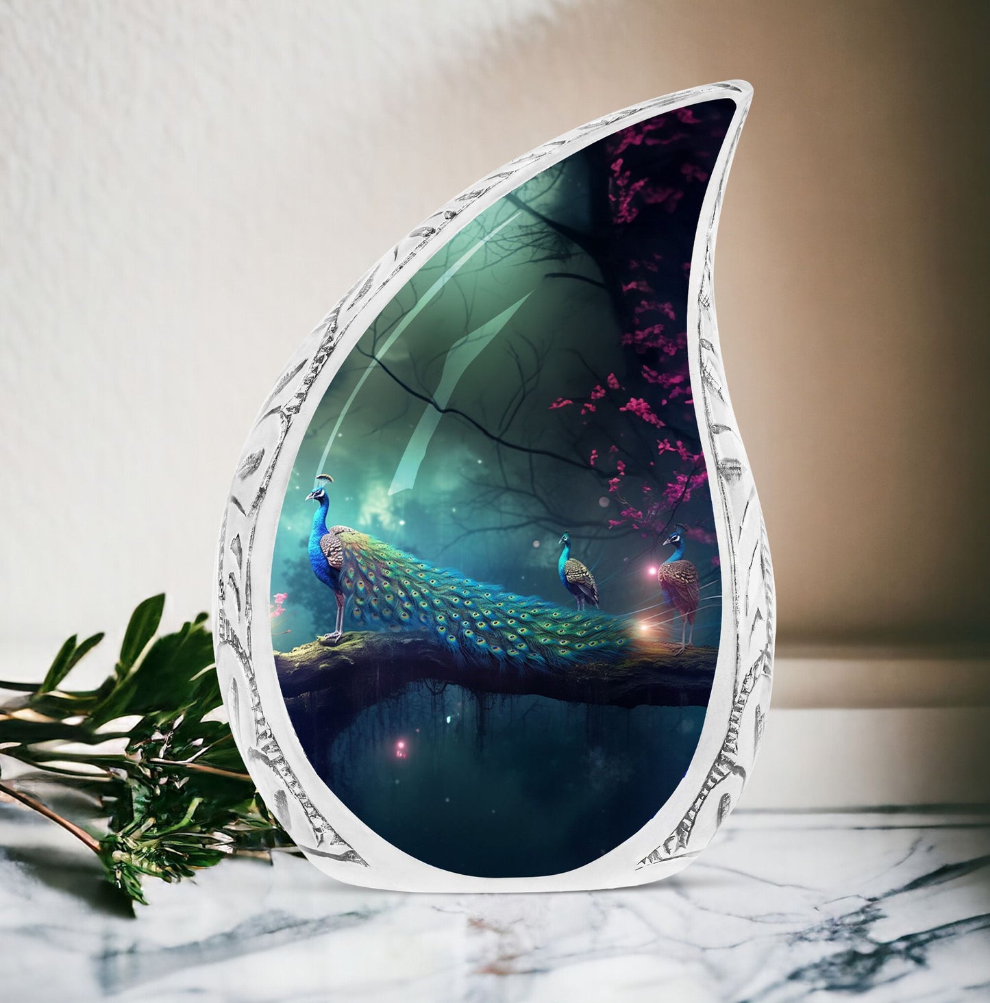 Classic Peacock Urn made of aluminium for cremation