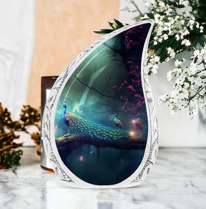 Classic Peacock Urn made of aluminium for cremation