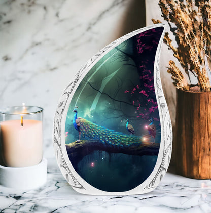 Classic Peacock Urn made of aluminium for cremation