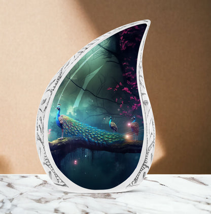 Classic Peacock Urn made of aluminium for cremation