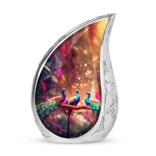 Peacock Cremation Urn for storing human ashes.