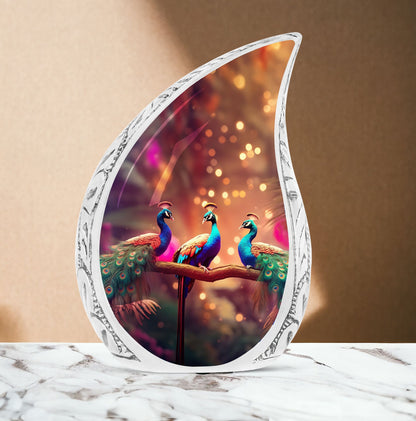 Peacock Cremation Urn for storing human ashes.