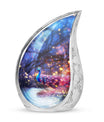Classic peacock urn for human ashes, large aluminium memorial urn.