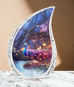Classic peacock urn for human ashes, large aluminium memorial urn.