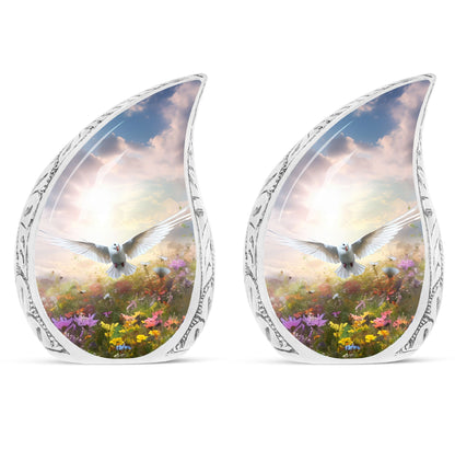 Large Classic Dove Urn for ashes, includes velvet pouch.