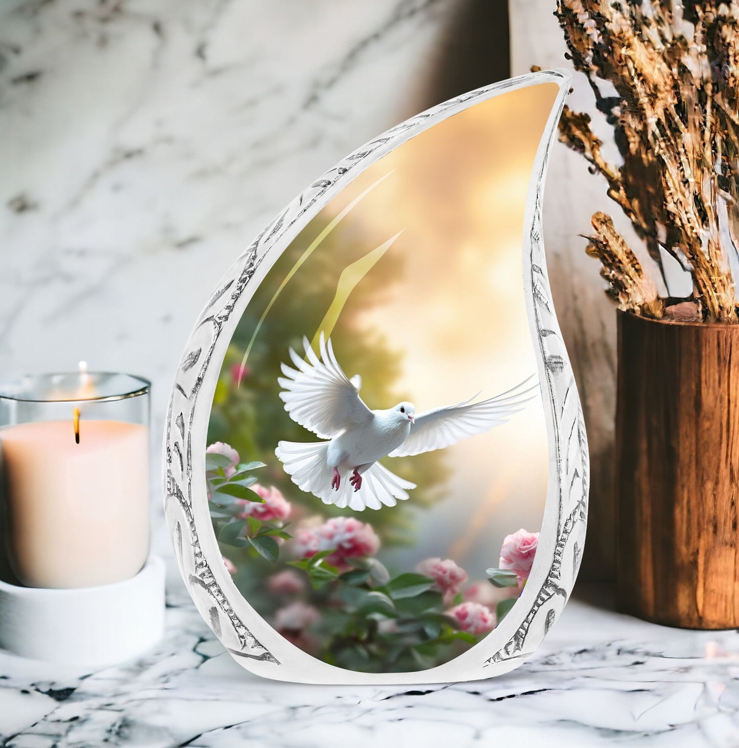 Dove flying design on a 3-inch Classic Memorial Urn for Ash.