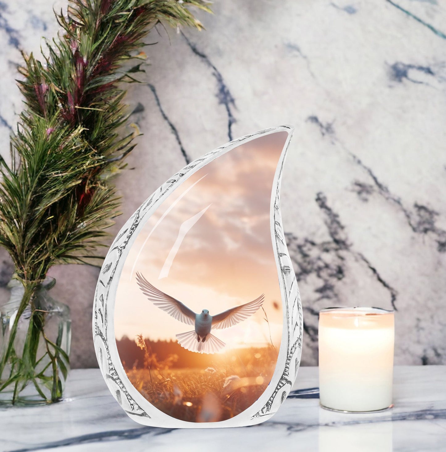3-Inch large Dove Urn for Ashes in classic design.