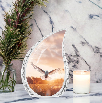 3-Inch large Dove Urn for Ashes in classic design.