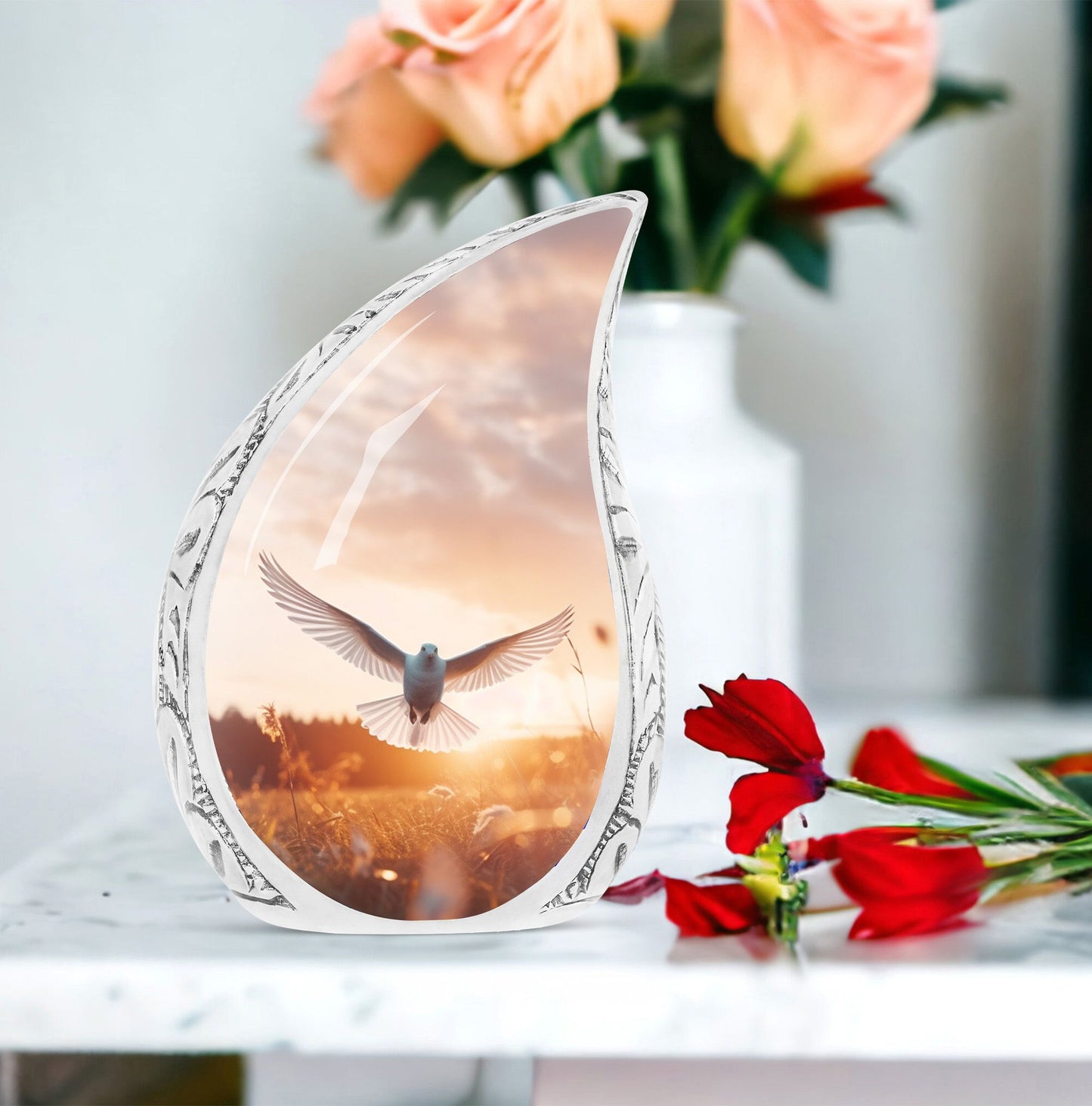 3-Inch large Dove Urn for Ashes in classic design.