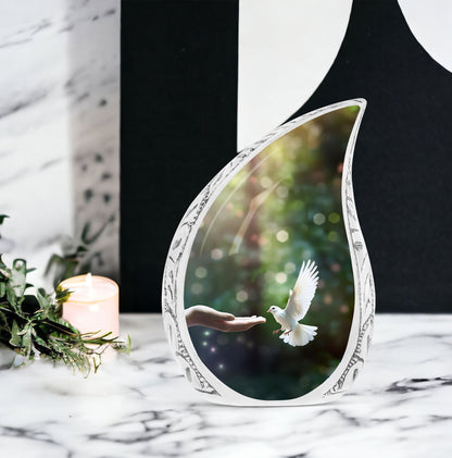 Dove Memorial Urn, Large Aluminium Cremation Urn 