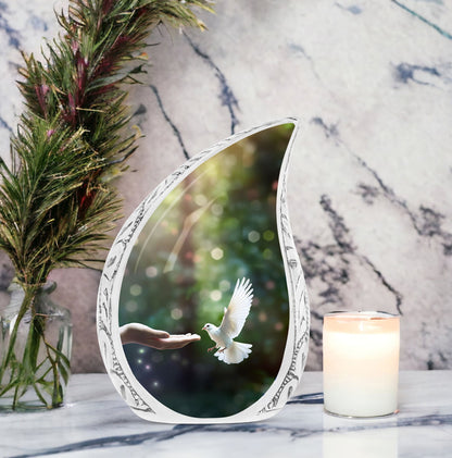 Dove Memorial Urn, Large Aluminium Cremation Urn 
