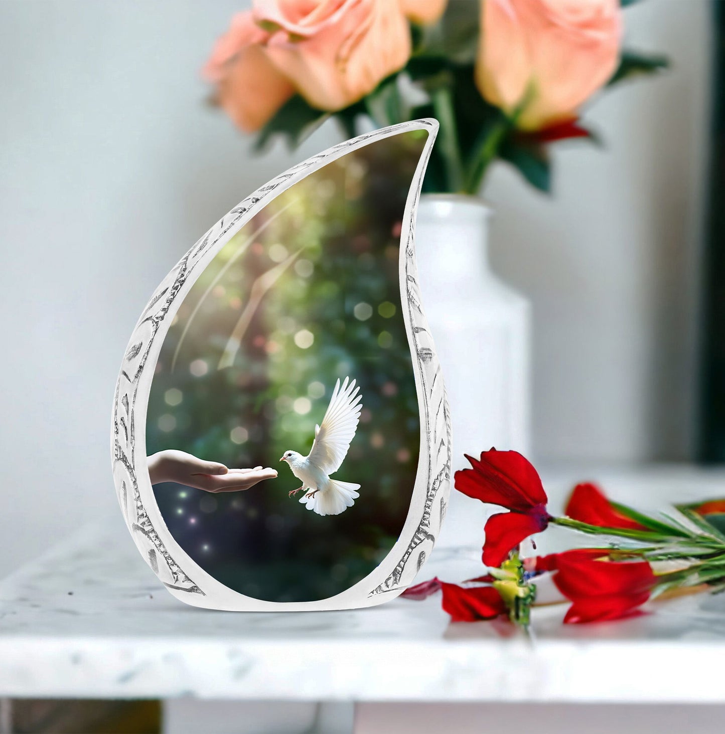 Dove Memorial Urn, Large Aluminium Cremation Urn 
