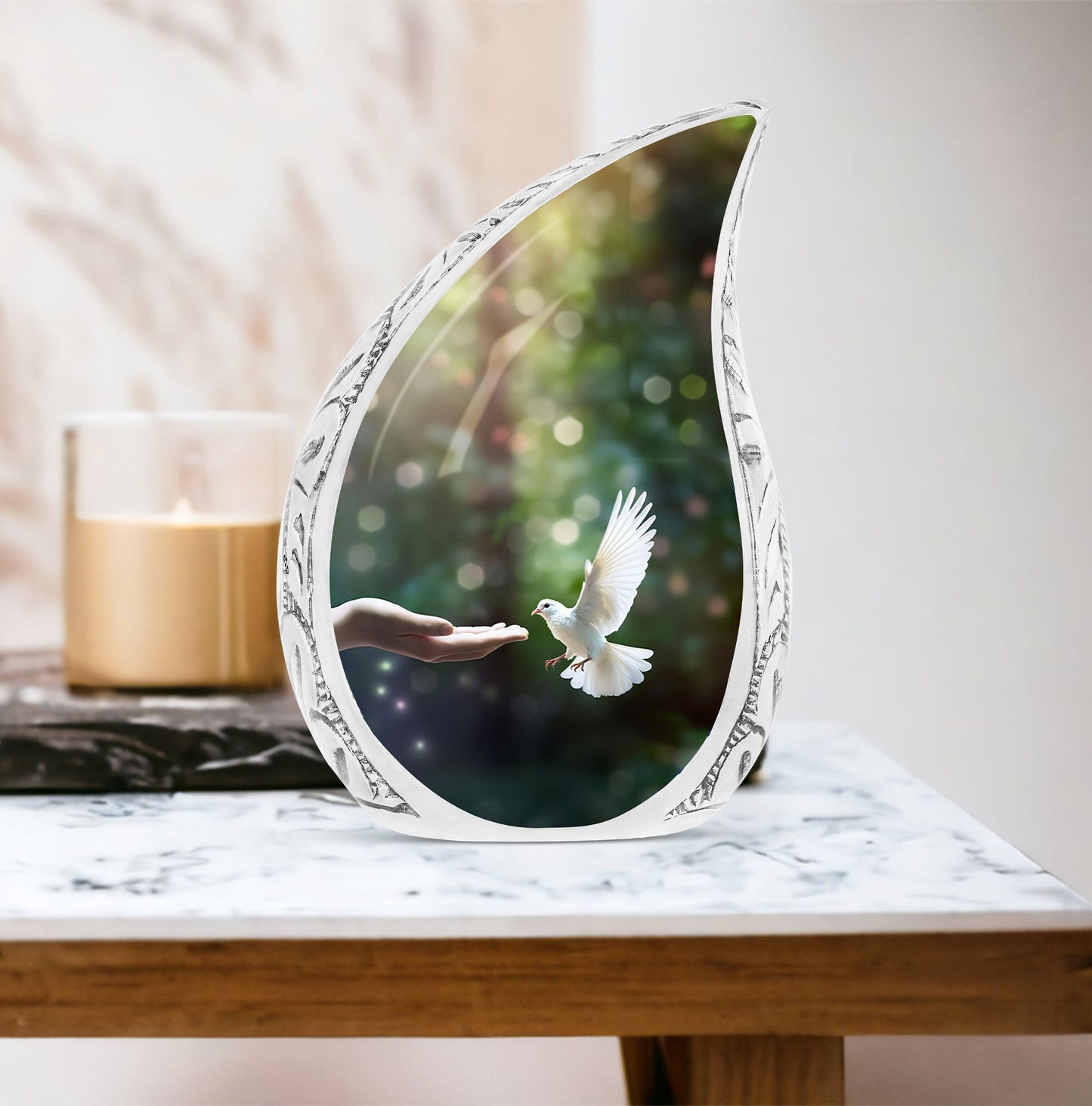 Dove Memorial Urn, Large Aluminium Cremation Urn 
