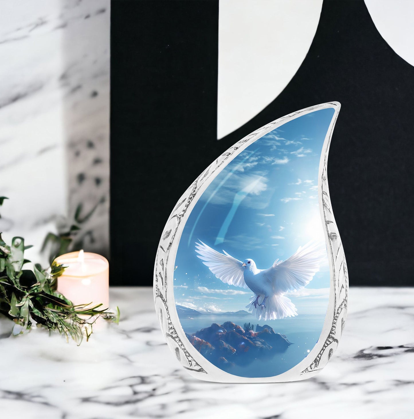 Dove urn for human ashes, classic design, 3-inch burial urn.