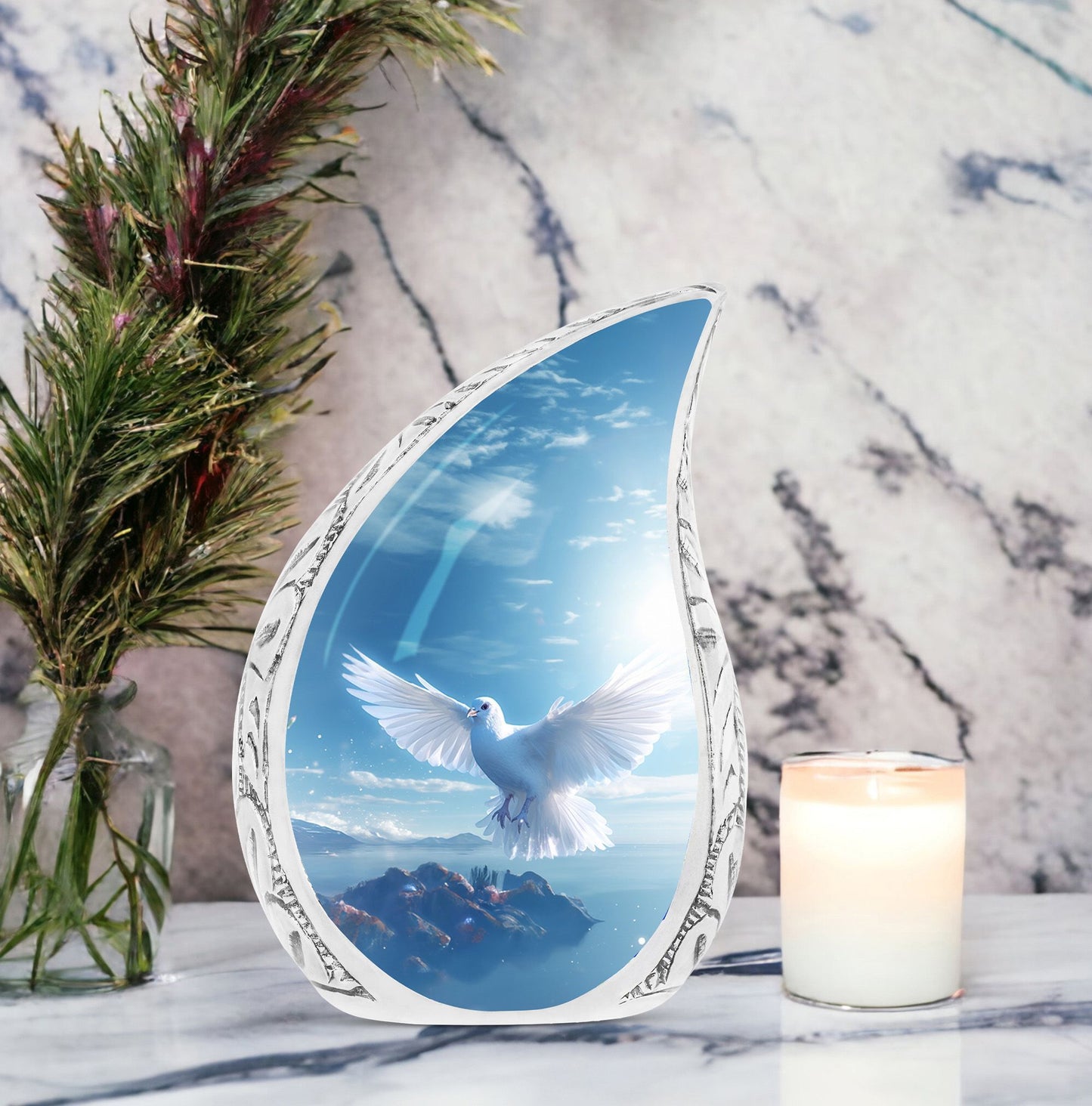 Dove urn for human ashes, classic design, 3-inch burial urn.