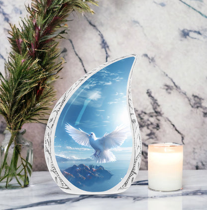Dove urn for human ashes, classic design, 3-inch burial urn.