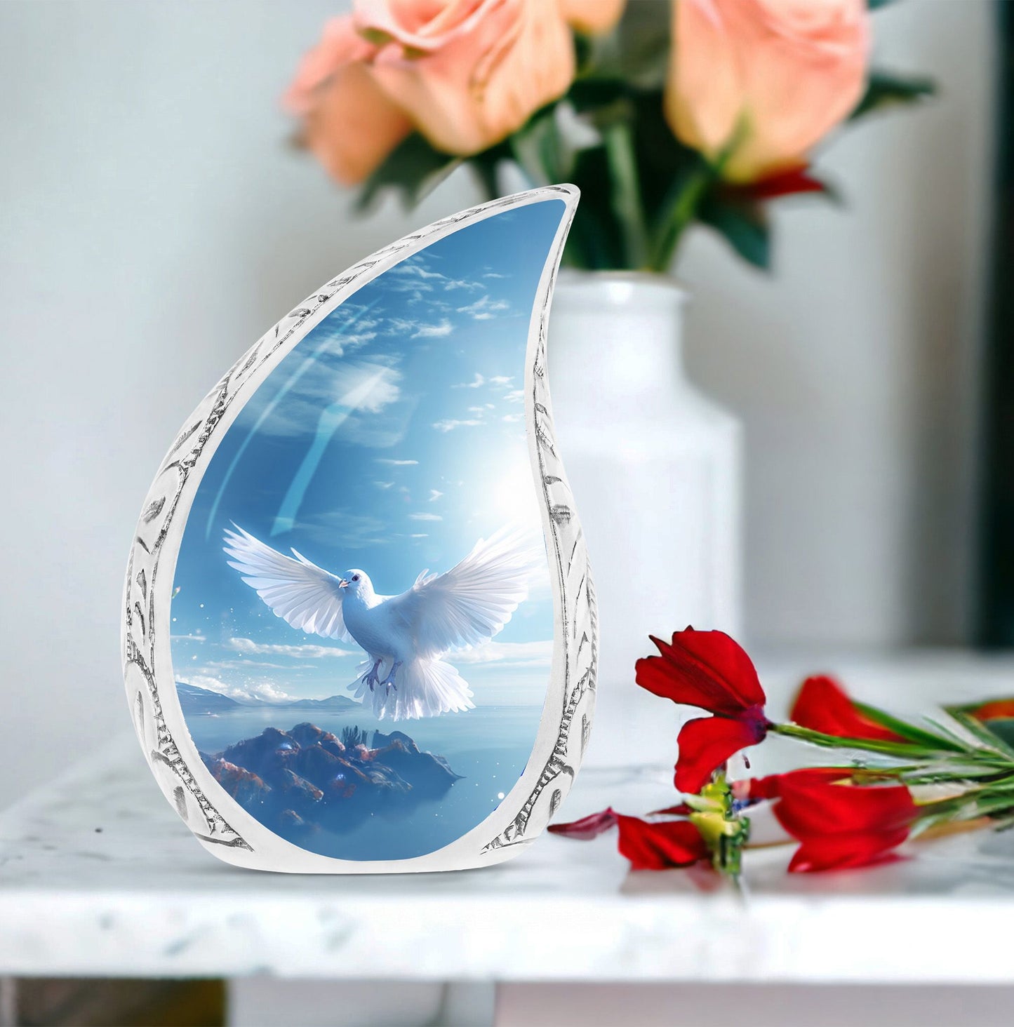 Dove urn for human ashes, classic design, 3-inch burial urn.