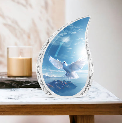 Dove urn for human ashes, classic design, 3-inch burial urn.