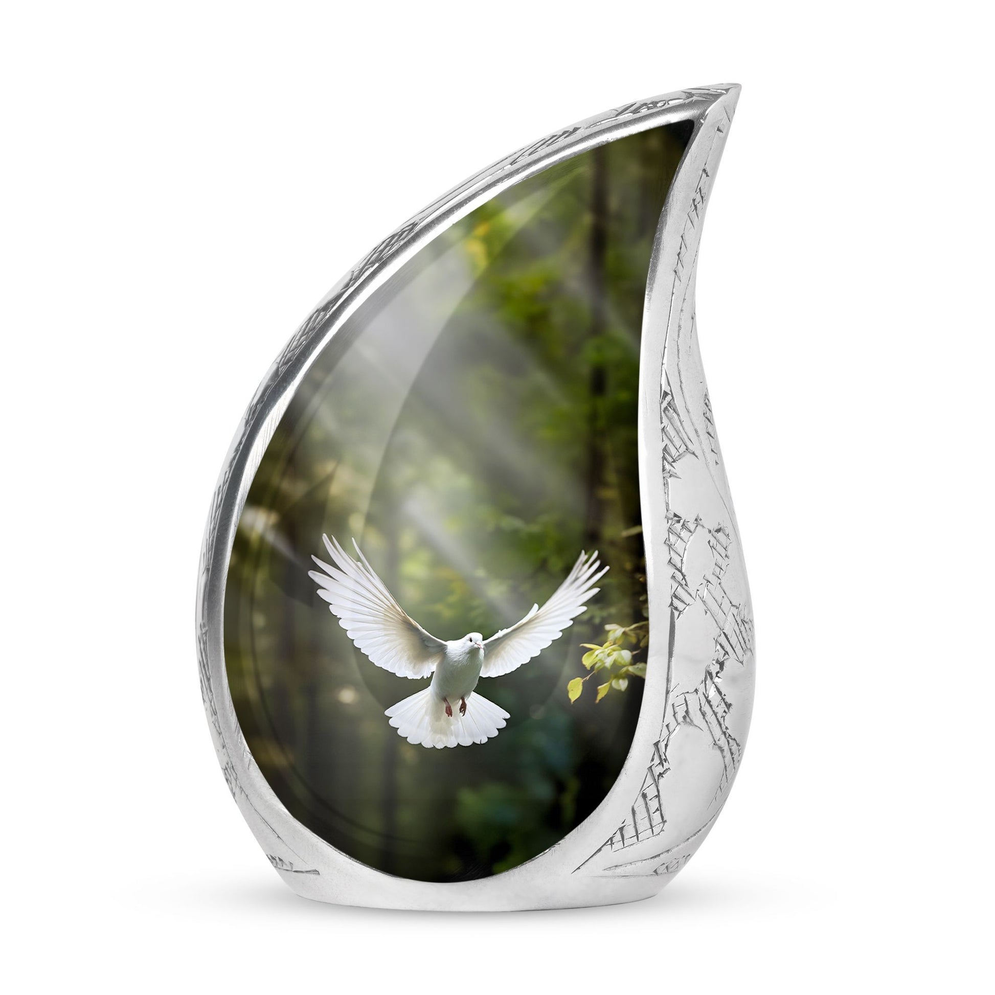 classic Dove Urn customizable for memorial with velvet pouch