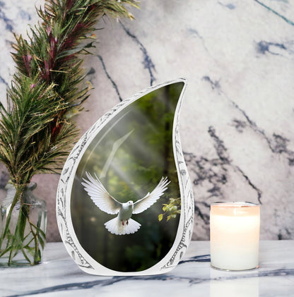classic Dove Urn customizable for memorial with velvet pouch