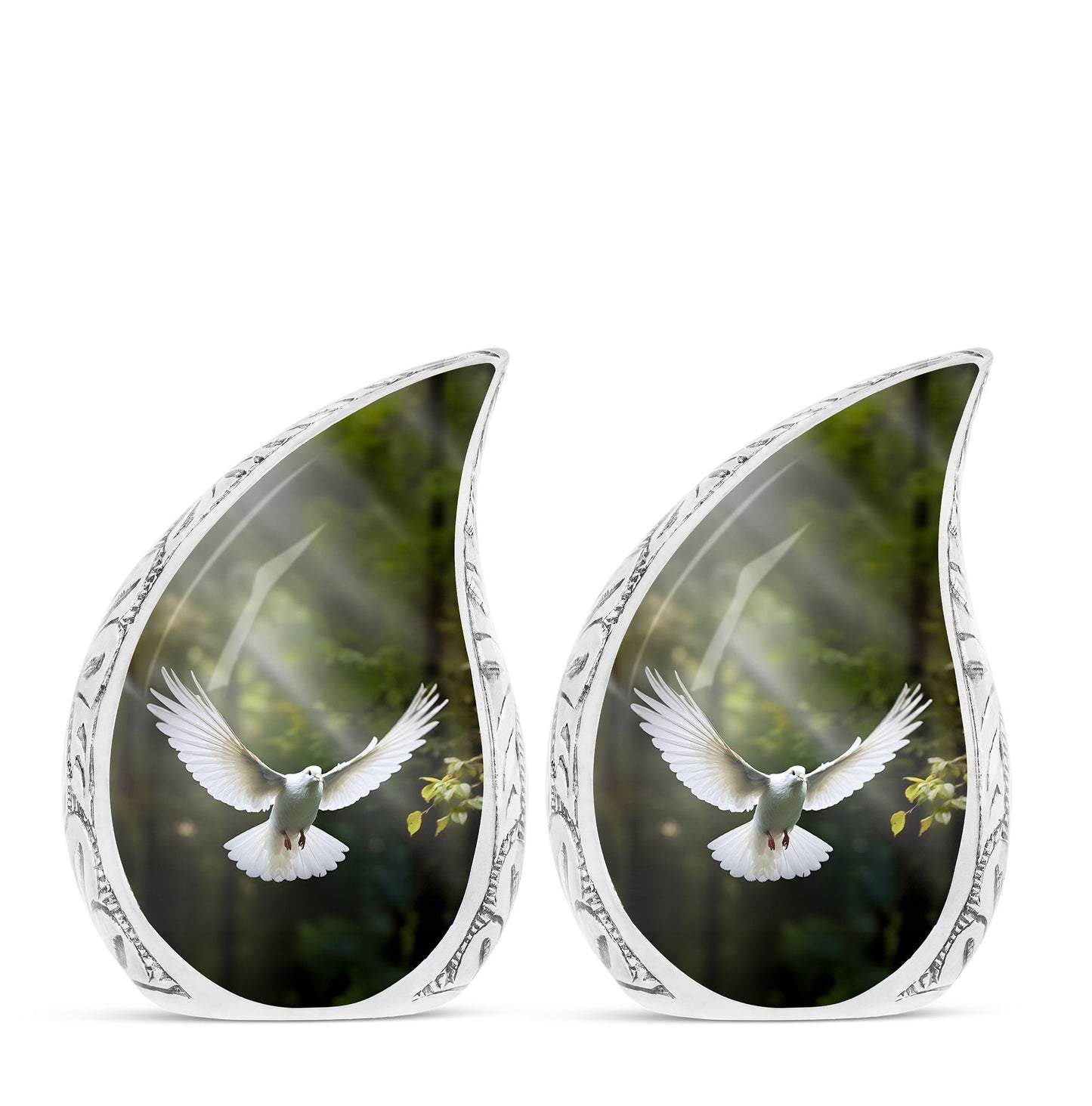 classic Dove Urn customizable for memorial with velvet pouch