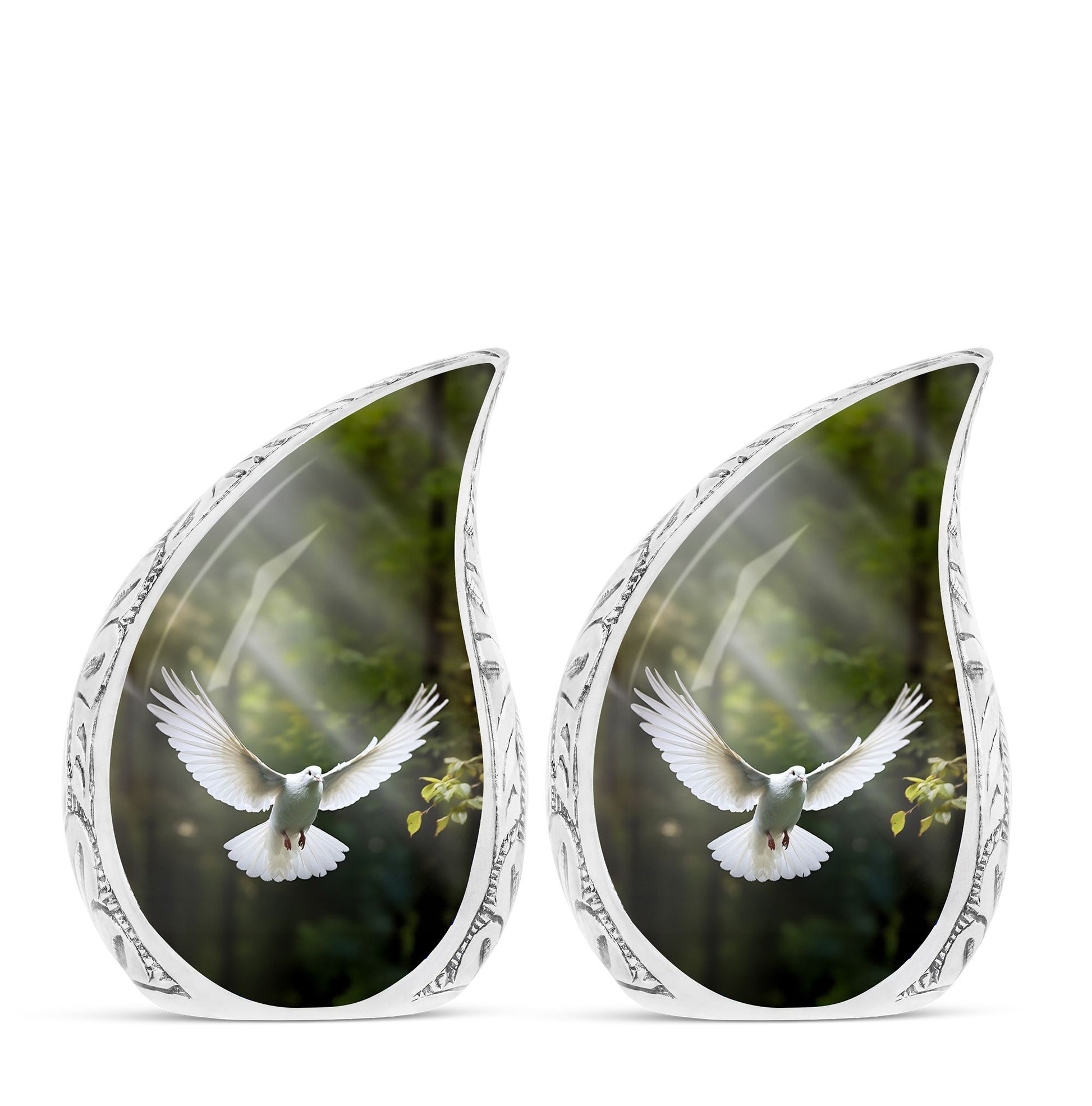 classic Dove Urn customizable for memorial with velvet pouch