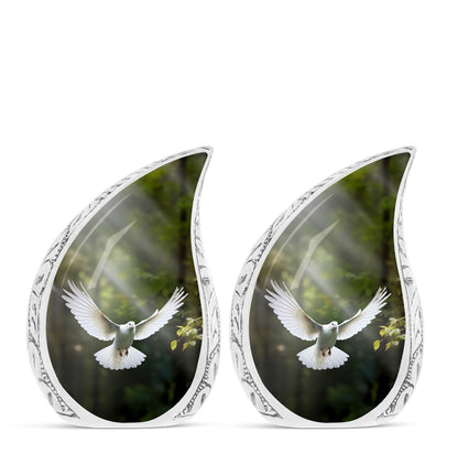 classic Dove Urn customizable for memorial with velvet pouch