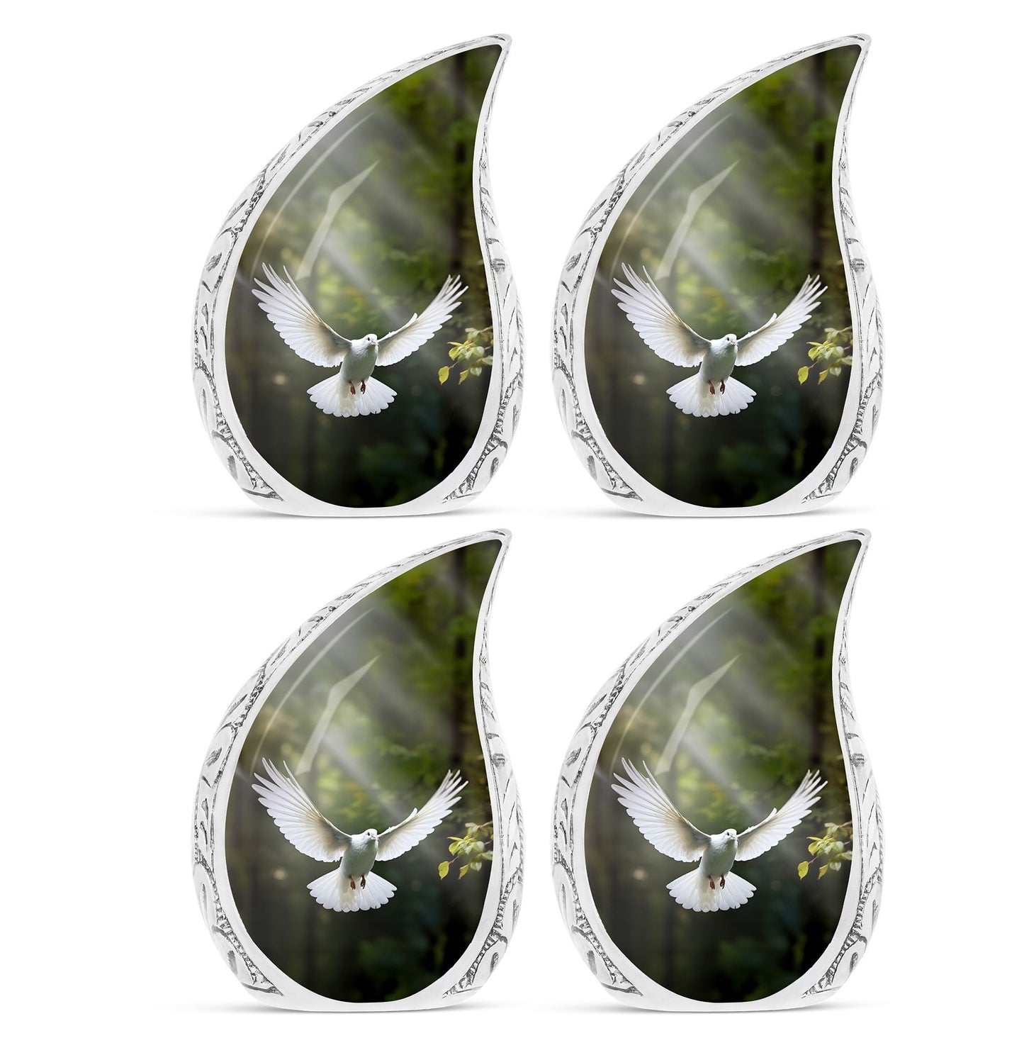 classic Dove Urn customizable for memorial with velvet pouch