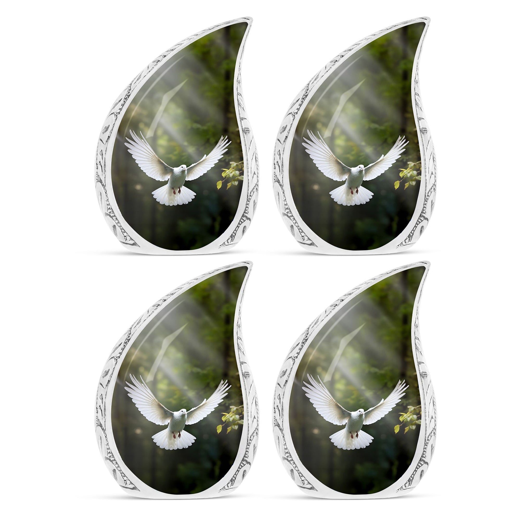classic Dove Urn customizable for memorial with velvet pouch