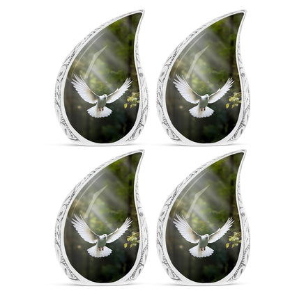 classic Dove Urn customizable for memorial with velvet pouch