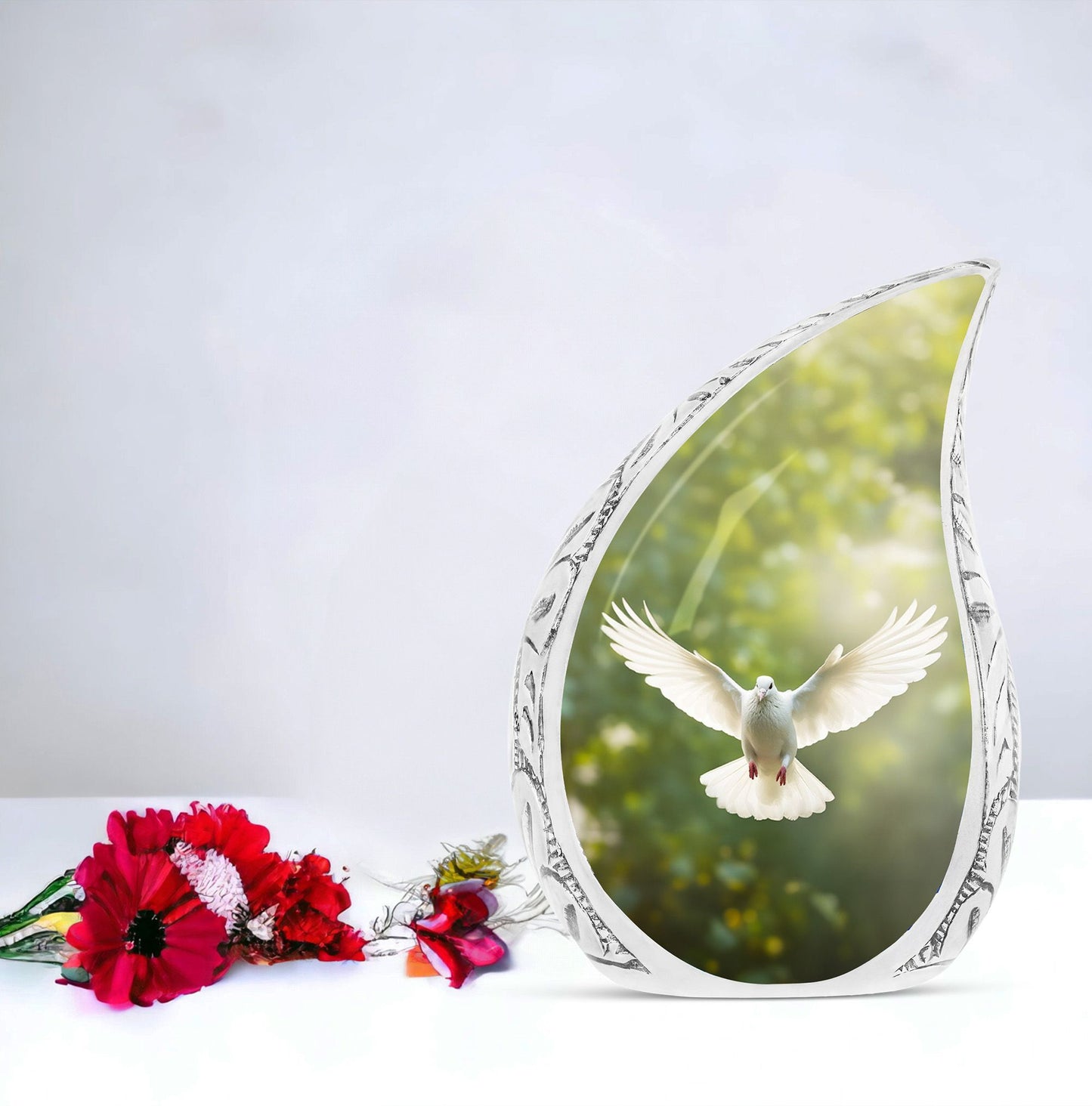 Large Dove Cremation Urn, Classically designed Aluminum urn.