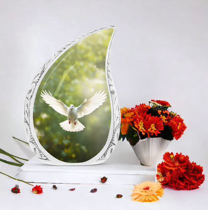 Large Dove Cremation Urn, Classically designed Aluminum urn.