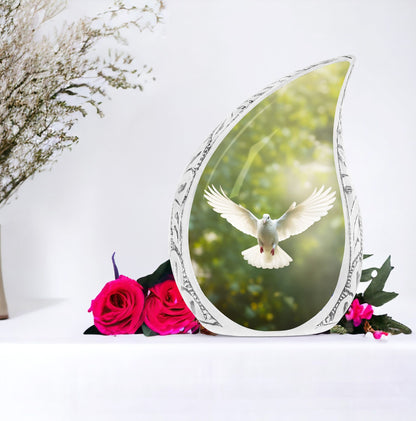 Large Dove Cremation Urn, Classically designed Aluminum urn.