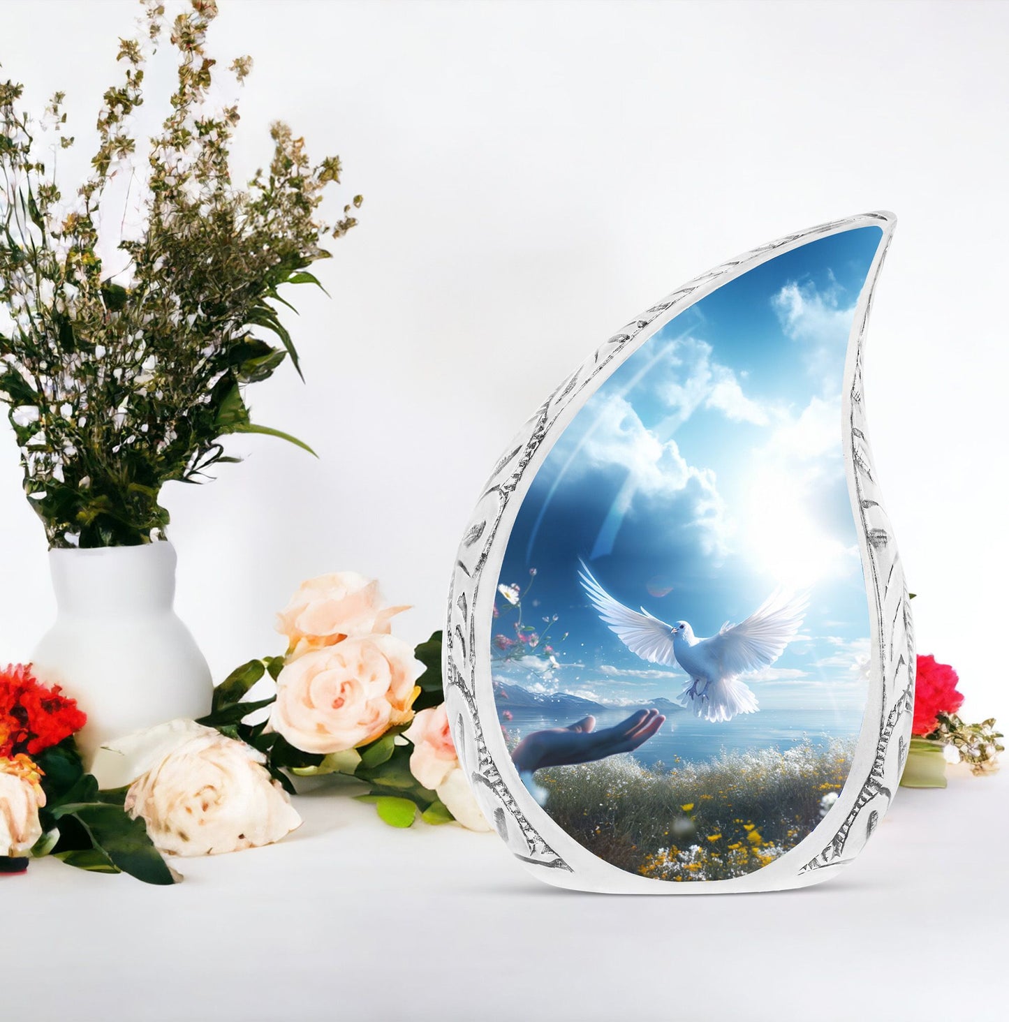 Classic Dove Cremation Urn for Human Ashes in Aluminum