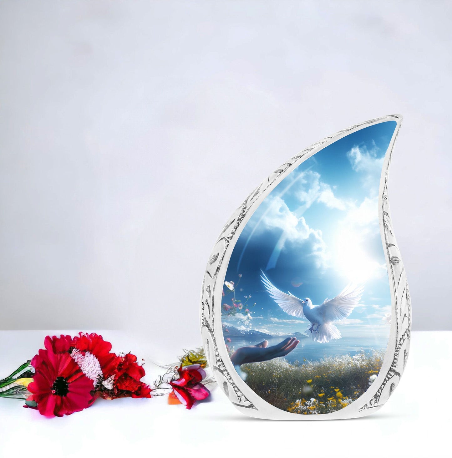 Classic Dove Cremation Urn for Human Ashes in Aluminum