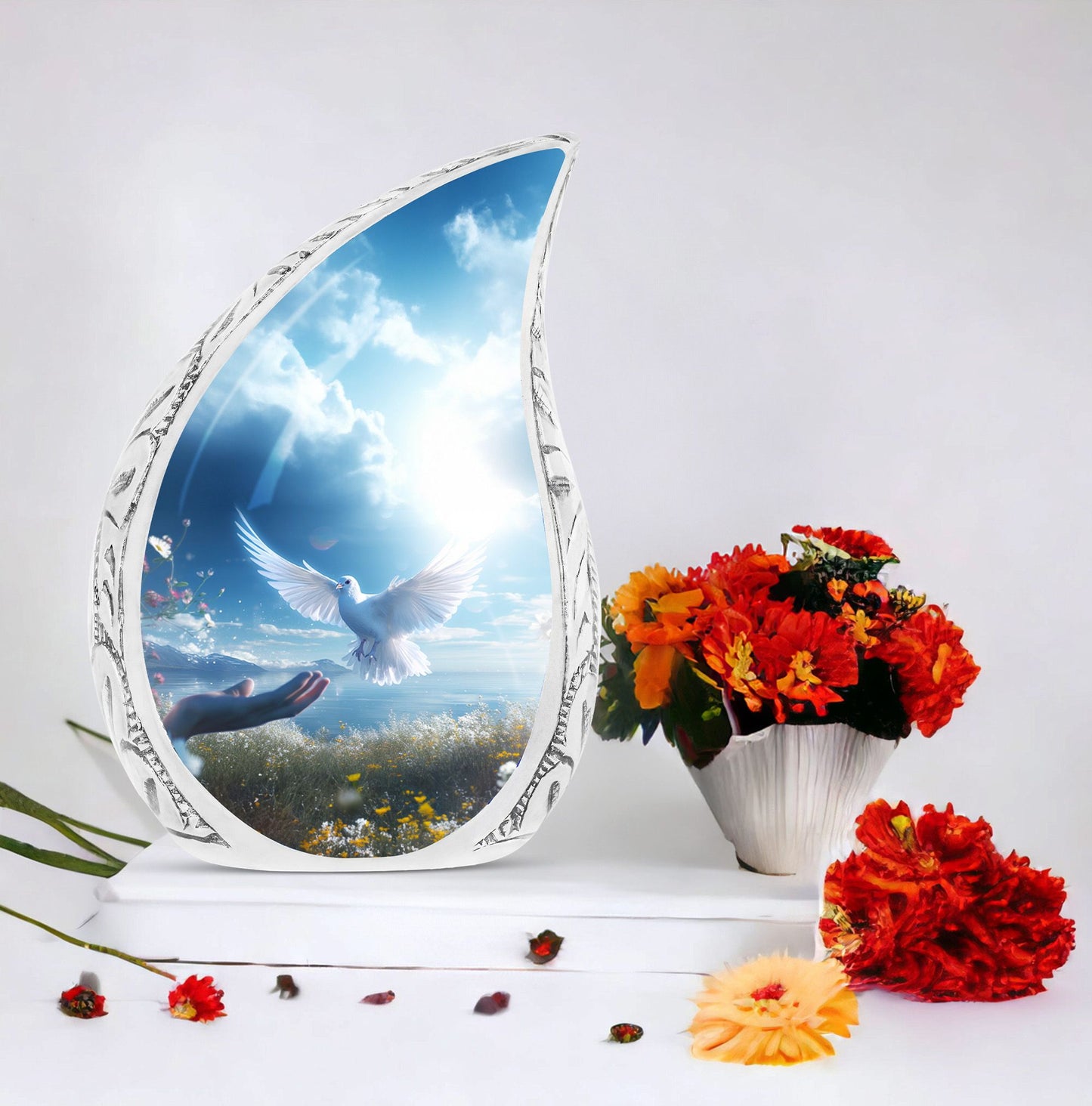 Classic Dove Cremation Urn for Human Ashes in Aluminum